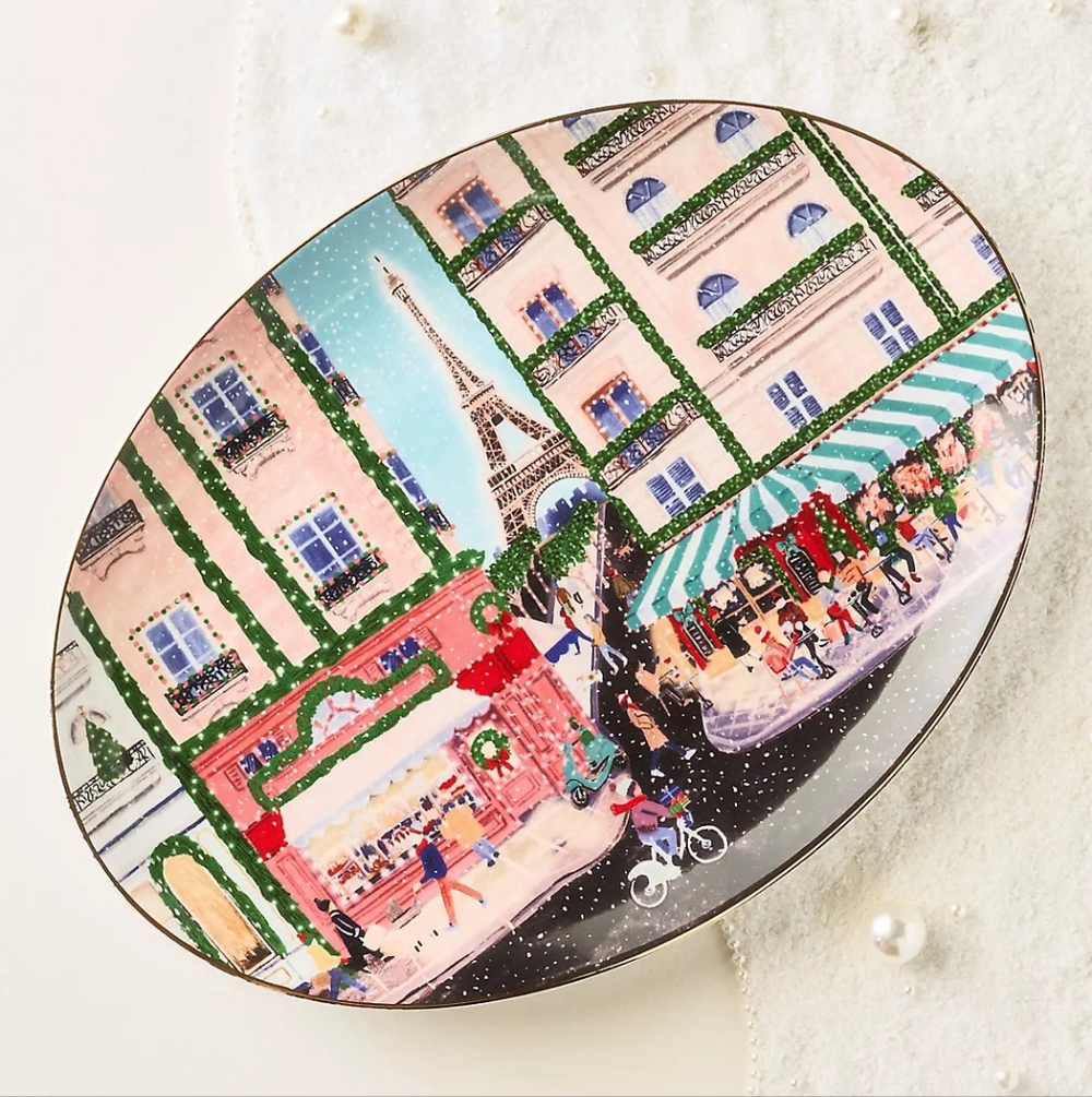 Anthropologie Holiday in the City Stoneware Platter Paris